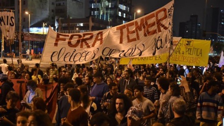 Protesters stage massive rally against newly-installed president in Sao Paulo 