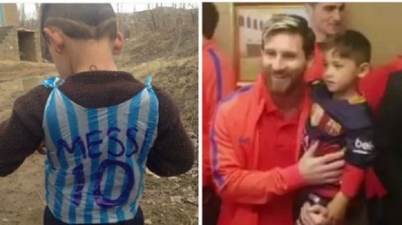 Afghanistan: bimbo con maglia plastica Messi incontra il giocatore