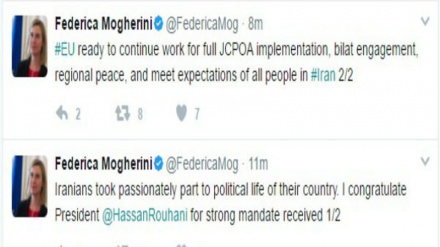 Mogherini uron presidentin Ruhani