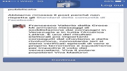 Venezuela: Facebook censura post di dirigente politico italiano contro le violenze e il terrorismo