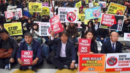 韓国で、米大統領の訪韓に反対する市民デモが実施