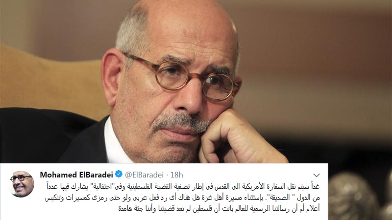 巴拉迪对阿拉伯国家面对美国大使馆搬迁至被占领的耶路撒冷保持沉默提出批评