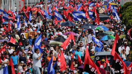 Pro-government supporters march in Nicaragua 