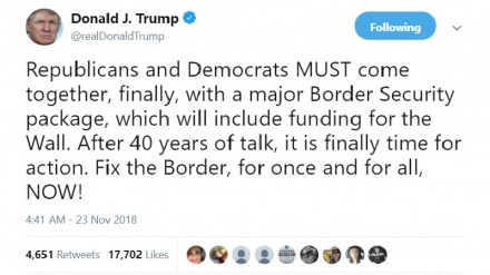 טראמפ: להתאחד לפתרון סוגיית המהגרים שיכלול חומה