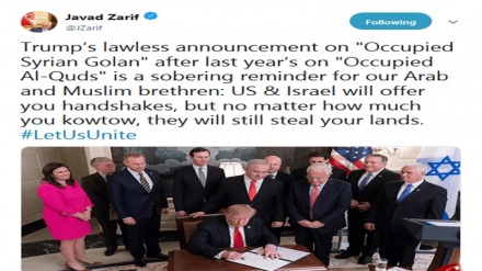 Паёми твиттерии огоҳибахши Зариф ба аъроб: Дар баробари Трамп муттаҳид бошед