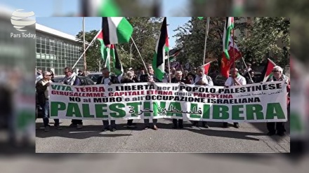 Raia wa Italia waandamana kuupinga utawala wa Kizayuni Israel na kuiunga mkono Palestina