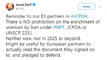 イラン外相、「イランのウラン濃縮を禁じる法は存在しない」