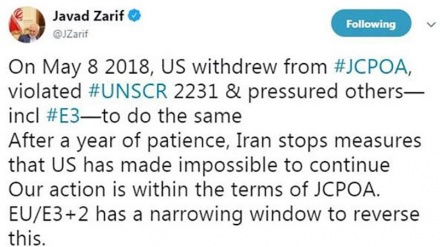 Zarif: Irán suspende compromisos que EEUU imposibilitó continuar