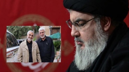  سخنان شنیدنی سید حسن نصرالله درباره ترور شهید سلیمانی + فیلم