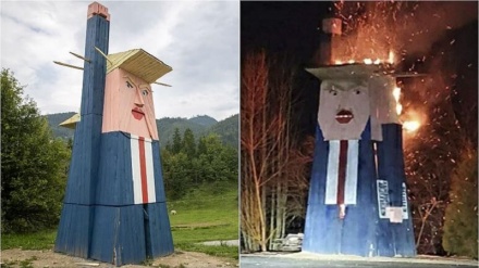 Slovenya'daki ahşap Donald Trump heykeli yakıldı