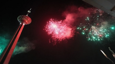 Fireworks shot off around Tehran's Milad Tower 