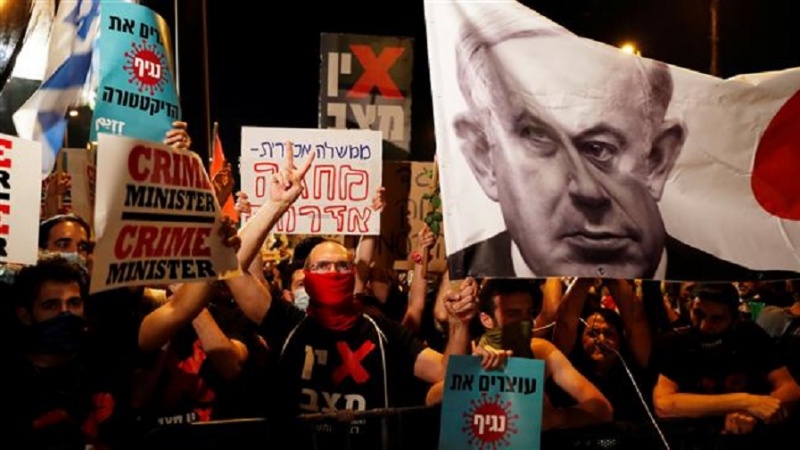 Ilustrasi demonstrasi menentang PM rezim Zionis Israel Benjamin Netanyahu.