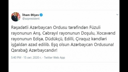 Aliyev: Azerbaycan Cumhuriyeti ordusu, 8 köyü daha kurtardı
