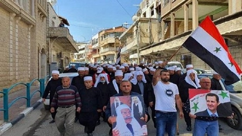 تجمع اهالی جولان سوریه در حمایت از «بشار اسد» و مقاومت در برابر رژیم صهیونیستی