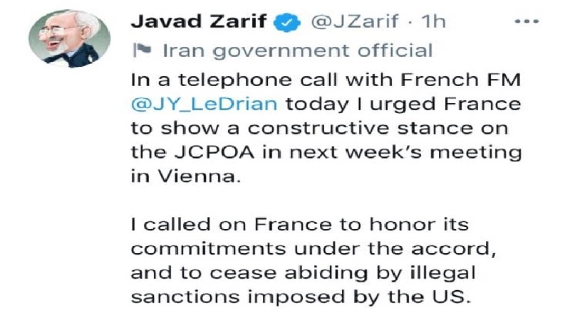 Zarif, Fransız mevkidaşına tavsiye: Yasadışı ABD yaptırımlarını uygulamayı bırakın