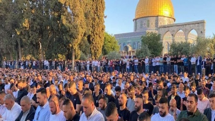 十多万巴勒斯坦穆斯林在阿克萨清真寺举行开斋节会礼