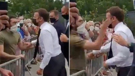 仏大統領が、男から平手打ちされる