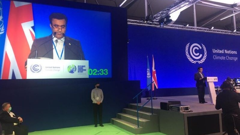第26回国連気候変動枠組条約締約国会議（COP26）に参加しているイランのサラージェゲ副大統領兼環境保全庁長官