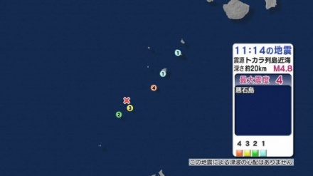 鹿児島県・十島村でM6.0の強い地震発生、津波の心配なし