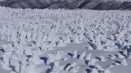 日本の雪山で、雪の妖怪が出現