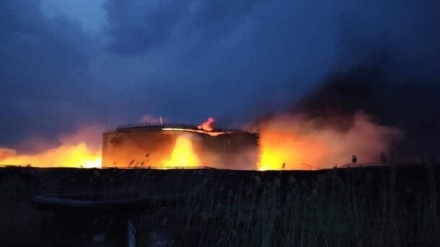 مخازن نفت روسیه در نزدیکی مرز اوکراین در آتش سوخت