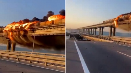 Il ponte della Crimea in fiamma