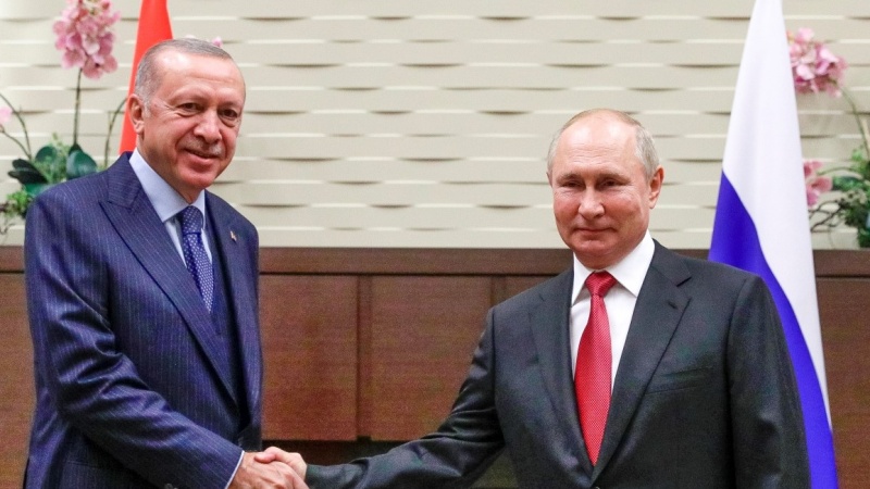 トルコのエネルギー大臣とロシアのプーチン大統領（アーカイブ写真）