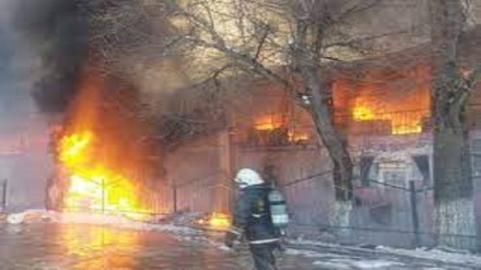 Қозоғистоннинг Жамбил вилоятидаги “Оқсой” бозорида ёнғин содир бўлди(видео)