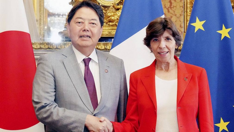 日本の林外相とフランスのコロナ外相
