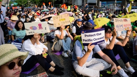 韓国・ソウルで、日本の処理水海洋放出に対する抗議デモ
