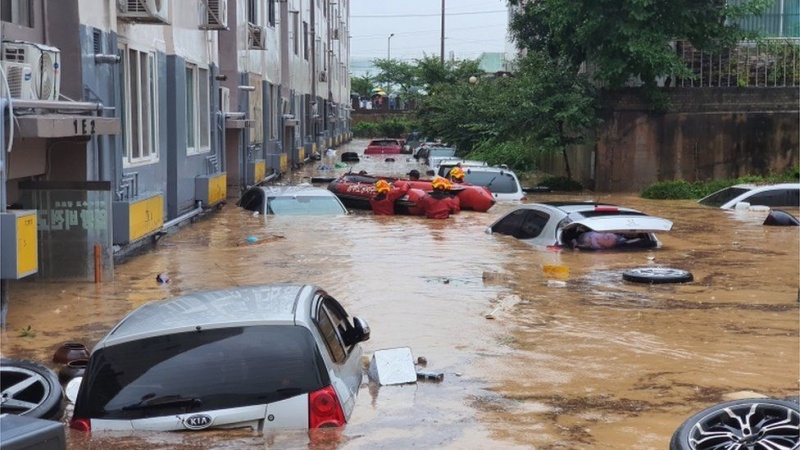 韓国の洪水被害
