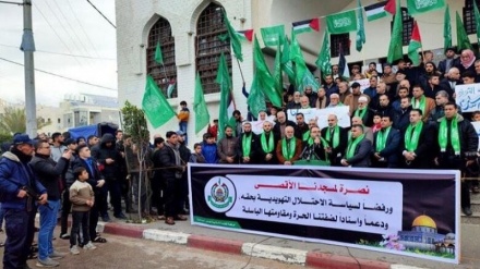 Tubimi i lëvizjes Hamas në Gaza në mbështetje të Al-Kods dhe xhamisë Al-Aksa