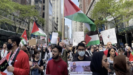 הפגנה פרו-פלסטינית מול הקונסוליה הישראלית בניו יורק