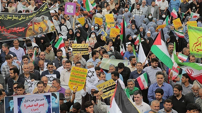 Warga Khuzestan menggelar aksi solidaritas untuk Palestina, Rabu (25/10/2023)