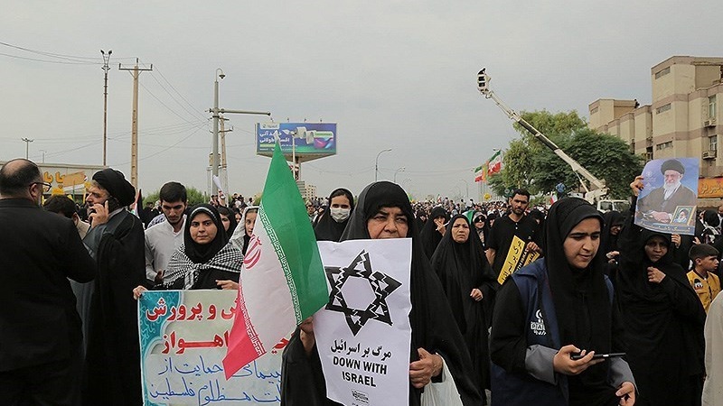 Warga Khuzestan menggelar aksi solidaritas untuk Palestina, Rabu (25/10/2023).