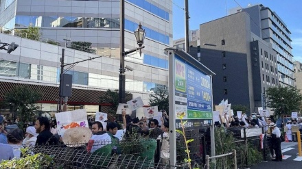 東京で、パレスチナ人を支持するデモ集会が実施