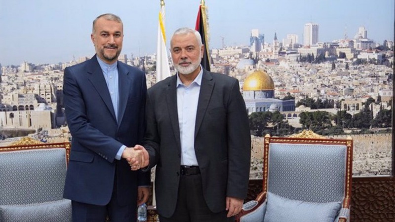 دیدار وزیر امورخارجه ایران با رئیس دفتر سیاسی جنبش مقاومت اسلامی فلسطین (حماس) در دوحه