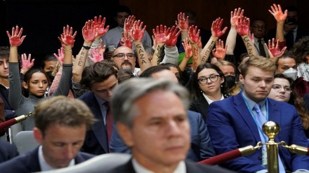 Pidato Blinken di Kongres AS Diprotes Tangan Warna Darah