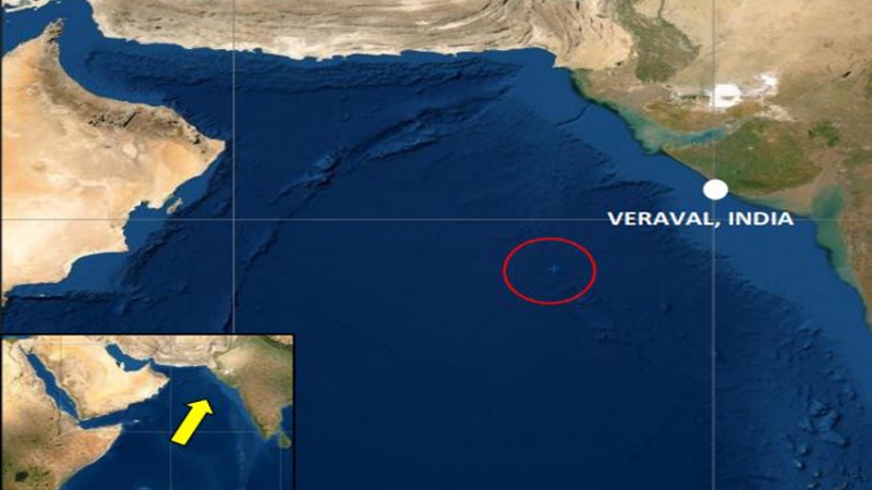 lokasi serangan drone ke sebuah kapal di dekat perairan India