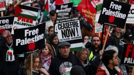 ロンドンでパレスチナ解放を訴えるデモ