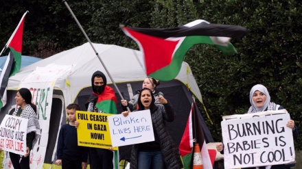 Pro-Palestinian protesters demonstrate outside US Secretary of State's home 