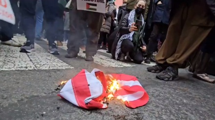 米NYで、人々がイスラエル支援する自国政府に抗議し星条旗燃やす