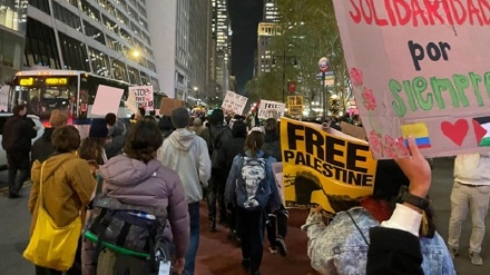 米NYでパレスチナ支持デモ、酷寒と積雪の中