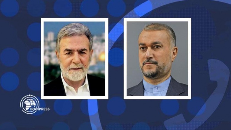 Sekjen Jihad Islam Ziyad Al-Nakhalah dan Menlu Iran Hossein Amir-Abdollahian