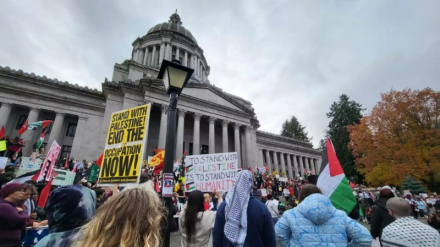 په واشنګټن کې بیا په غزې  د وحشي صهیونیسټي رژيم د جنایتونو په ضد مظاهرې وشوې