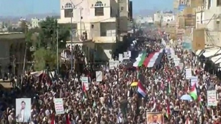 تظاهرات گسترده مردم صعده یمن در حمایت از غزه 