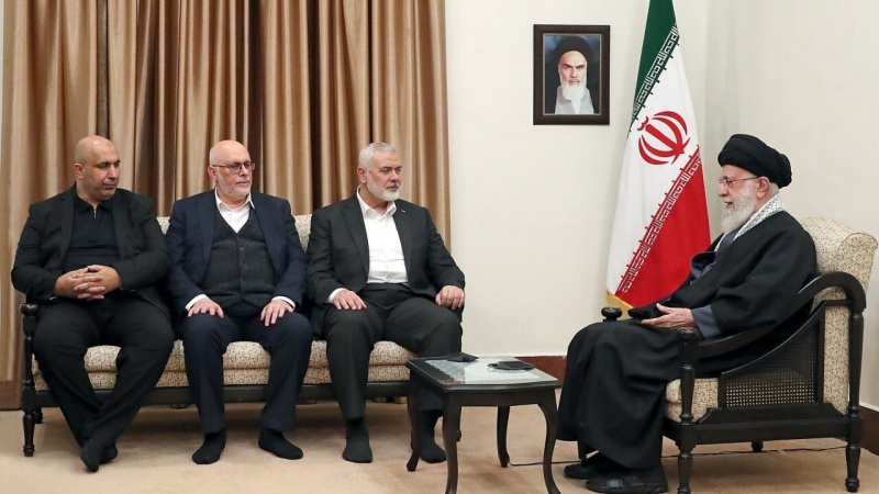 The Political Bureau Chief of Hamas Ismail Haniyeh in a meeting with the Leader of the Islamic Revolution Ayatollah Seyyed Ali Khamenei