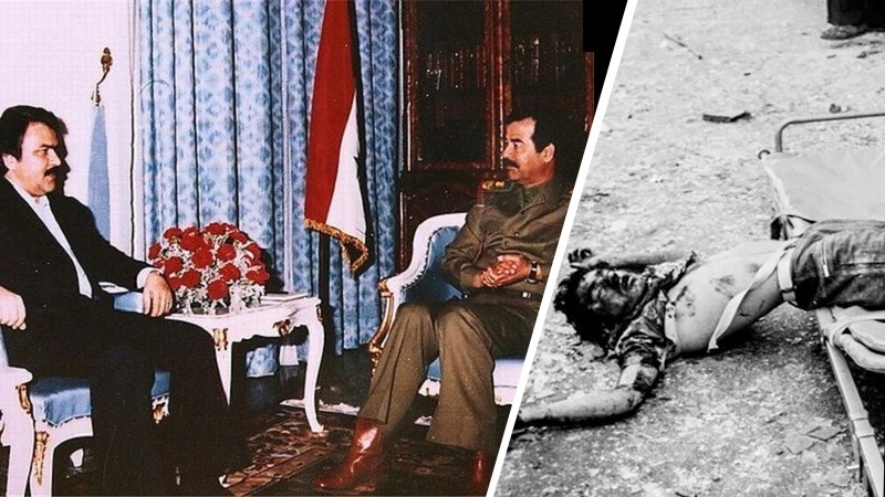 The picture of Mas\'oud Rajavi, former leader of the terrorist group MKO, alongside former Iraqi dictator Saddam.