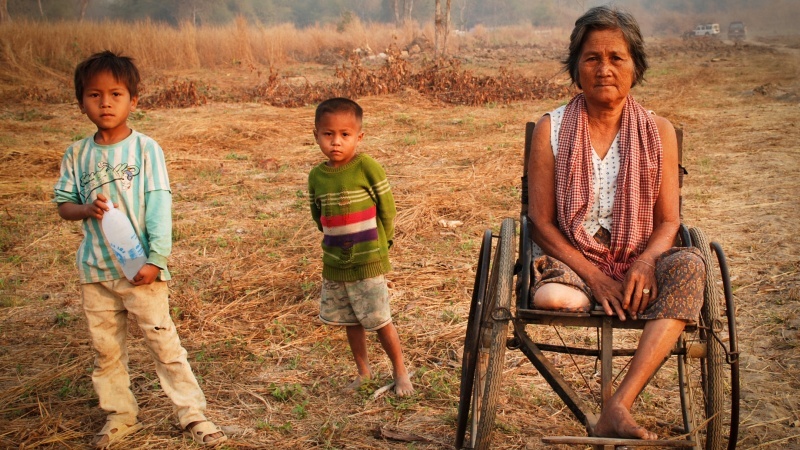Female Cambodian farmer who lost her leg due to a US land mine explosion