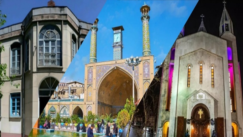 ईरान की राजधानी तेहरान से एक मस्जिद, गिरजाघर और एक सिनेगॉग